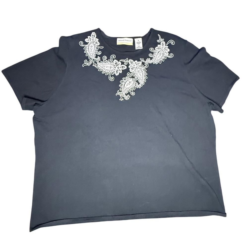 Alfred Dunner Woman Black Paisley Embroidered T-Shirt Plus Size 2X‎